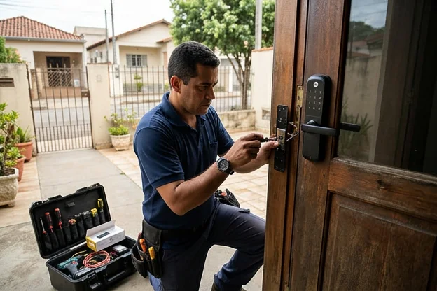 Chaveiro instalando uma fechadura digital em Teófilo Otoni.