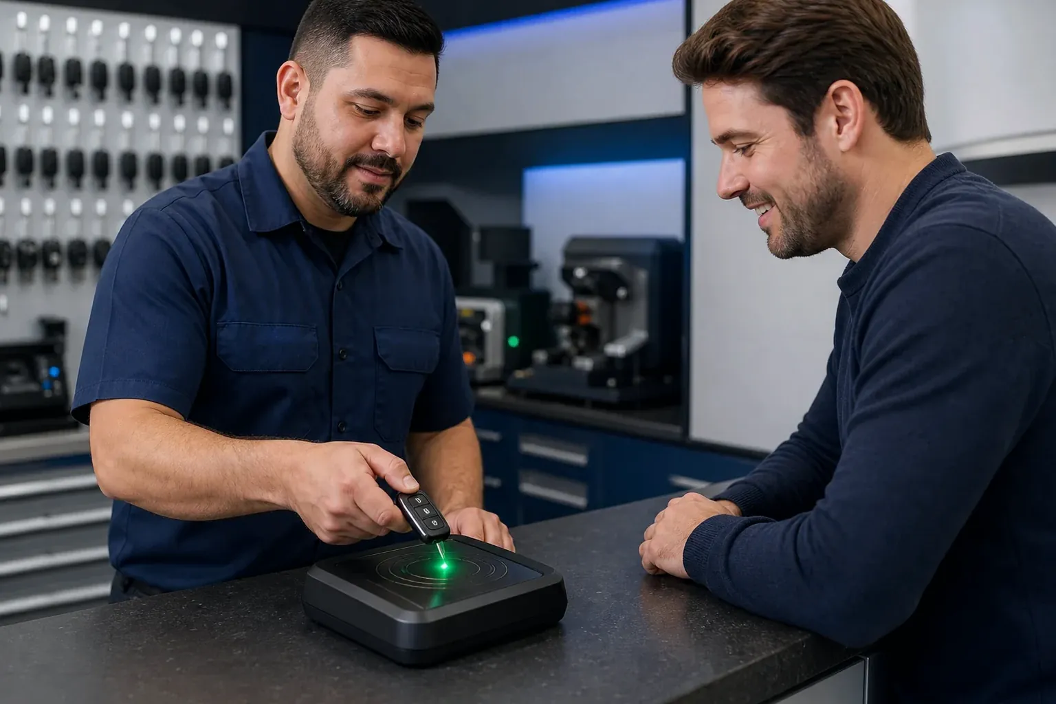 Chaveiro programando um controle remoto em Teófilo Otoni.
